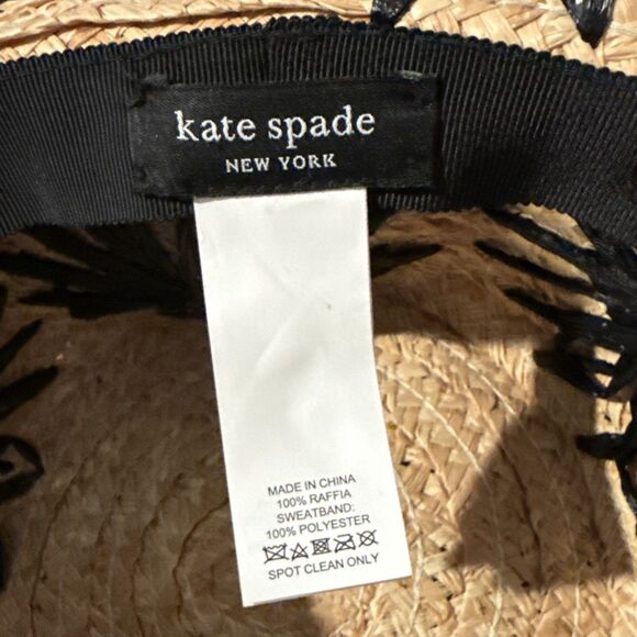 Kate Spade Raffia Daisy Flower Bucket Hat Sunhat Black/ Natural One Size - Picture 5 of 8